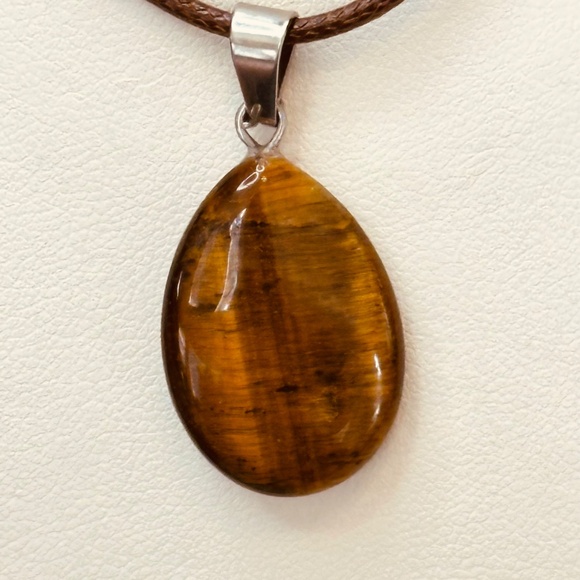 Silver Tone Bail Oval Tiger’s Eye Stone/Crystal Pendant Dark Brown & Bright Gold - Picture 3 of 9